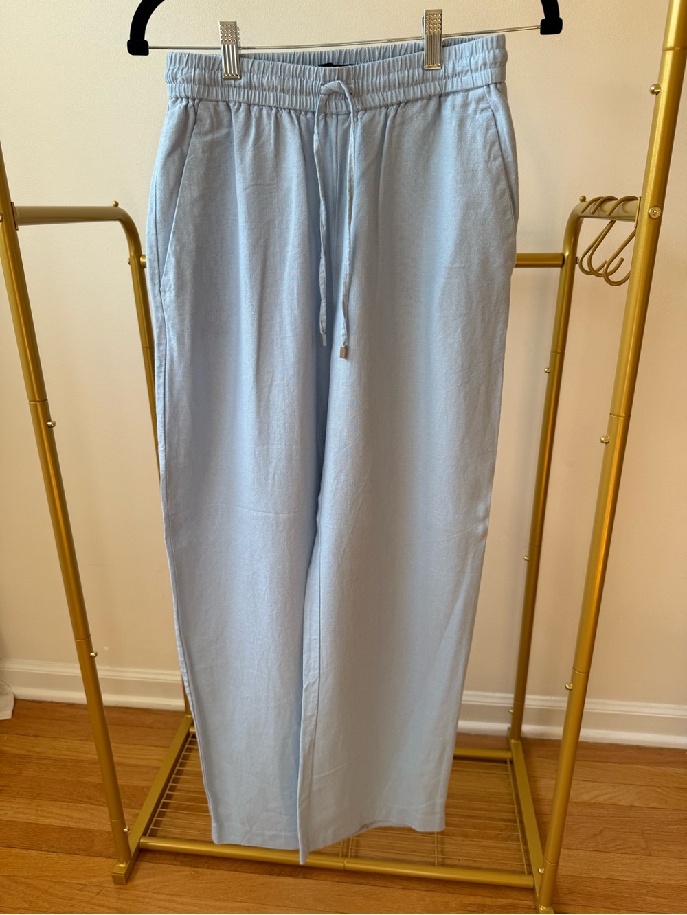 Light Blue Linen Drawstring Pants